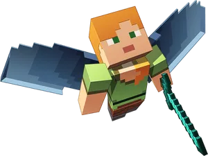 Minecraft Character With Diamond Sword PNG Image