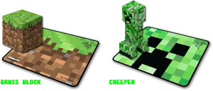 Minecraft_ Grass_ Block_and_ Creeper_ Mouse_ Pads PNG Image