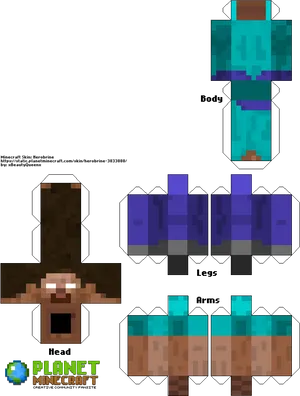 Minecraft Herobrine Skin Layout PNG Image