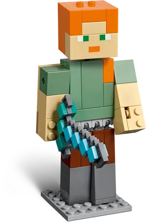 Minecraft Lego Character With Diamond Sword PNG Image