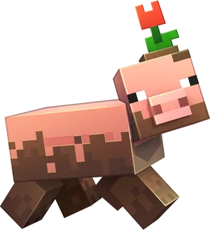 Minecraft_ Pig_with_ Sapling_on_ Head PNG Image