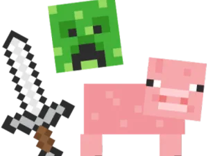 Minecraft Pigand Creeperwith Sword PNG Image