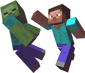 Minecraft_ Steve_and_ Zombie_ Floating PNG Image