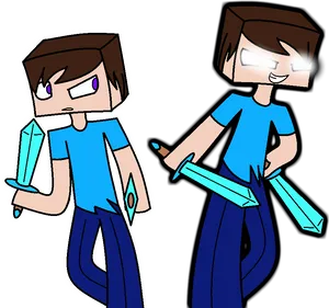 Minecraft Steve Dual Wielding Diamond Swords PNG Image