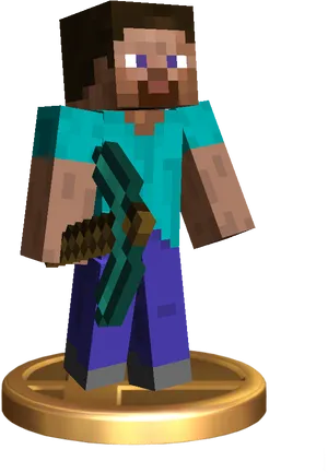 Minecraft Stevewith Pickaxe Trophy PNG Image