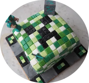 Minecraft Themed Birthday Cake PNG Image