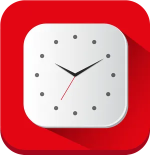 Minimalist Red Square Clock Icon PNG Image