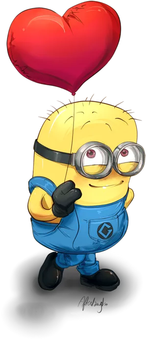 Minion With Heart Balloon PNG Image