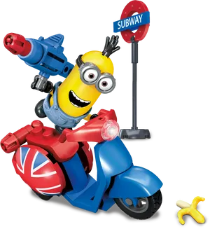 Minionon Scooterwith Blasterand Subway Sign PNG Image