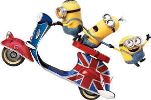 Minions Riding Union Jack Scooter PNG Image