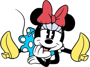 Minnie Mouse Giggling With Bananas PNG Image