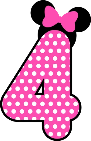 Minnie Mouse Inspired Number4 PNG Image