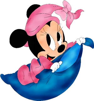 Minnie_ Mouse_ Pink_ Bow_ Blue_ Dress PNG Image