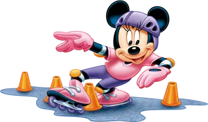 Minnie Mouse Rollerblading Fun PNG Image