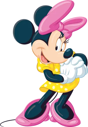 Minnie Mouse Yellow Polka Dot Dress PNG Image