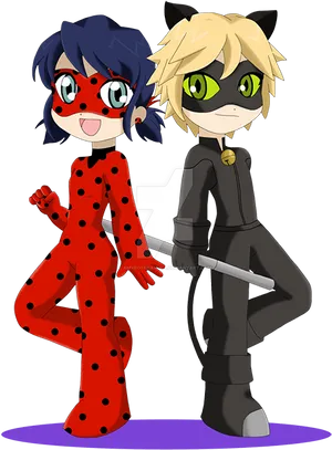 Miraculous Ladybugand Cat Noir Pose PNG Image