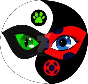 Miraculous Ladybugand Cat Noir Yin Yang PNG Image