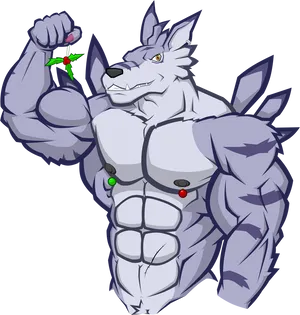 Mistletoe Muscle Wolf Anthro PNG Image