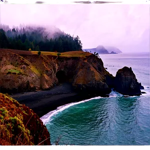 Misty Oregon Coastline Png Yfe PNG Image