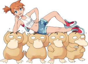 Mistyand Psyduck Teamwork Illustration PNG Image