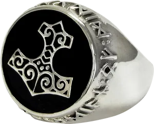 Mjolnir Themed Silver Ring PNG Image