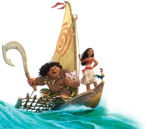 Moanaand Maui Adventureat Sea PNG Image