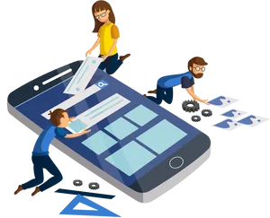 Mobile App Development Team Working PNG Image