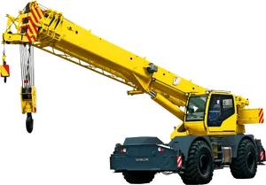 Mobile Crane Yellow Extended Boom PNG Image