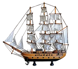 Model Sailing Shipon Black Background PNG Image