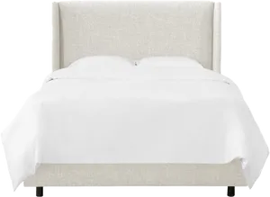 Modern Beige Upholstered Bedwith White Bedding PNG Image