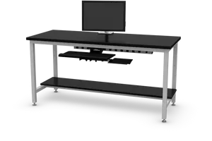 Modern Black Computer Desk Setup PNG Image