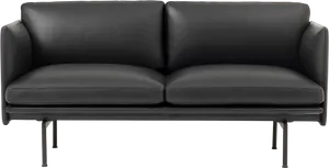 Modern Black Leather Sofa PNG Image