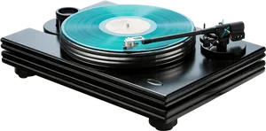 Modern Black Turntablewith Blue Vinyl PNG Image