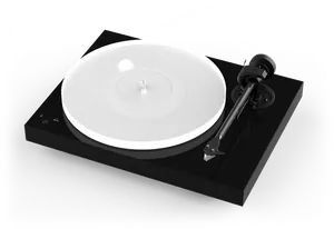 Modern Black Turntablewith White Vinyl PNG Image