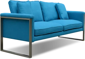 Modern Blue Fabric Sofa PNG Image