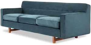 Modern Blue Velvet Couch PNG Image