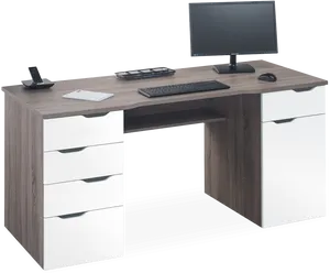 Modern Computer Desk Setup PNG Image