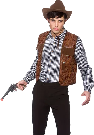 Modern Cowboy Pose With Gun.png PNG Image