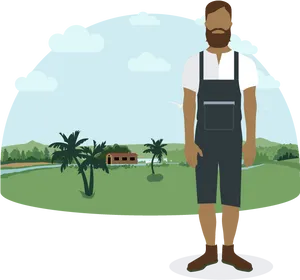 Modern Farmer Standing In Field PNG Image