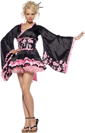 Modern Geisha Costume Pose PNG Image