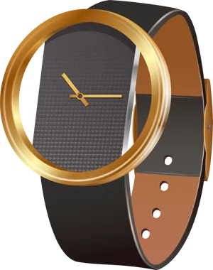 Modern Golden Bezel Wristwatch PNG Image