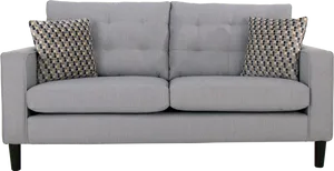 Modern Gray Couchwith Patterned Pillows PNG Image