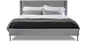 Modern Gray Upholstered Bed PNG Image