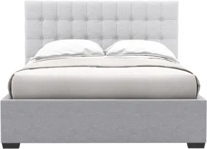 Modern Gray Upholstered Bed PNG Image