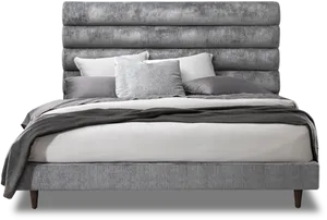 Modern Grey Upholstered Bed PNG Image