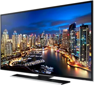 Modern L E D T V Displaying Cityscape Night View PNG Image