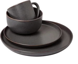 Modern Matte Black Dinnerware Set PNG Image