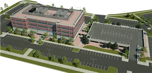 Modern Office Building Aerial View PNG Image