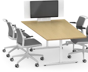 Modern Office Computer Desk Setup PNG Image