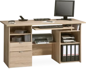 Modern Office Computer Desk Setup PNG Image